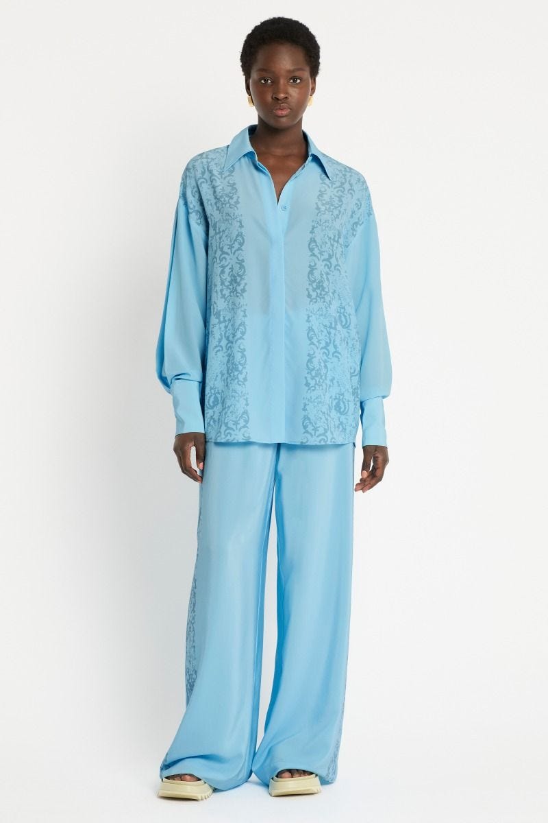 Oversized silk pajama on sale shirt