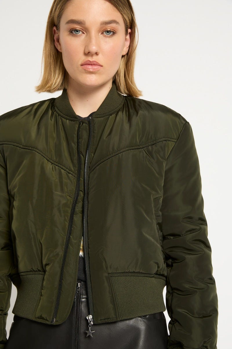 Green cropped bomber jacket hotsell