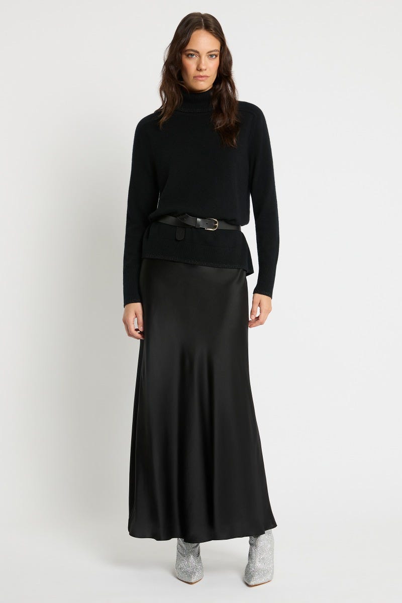 Black silk skirt uk top