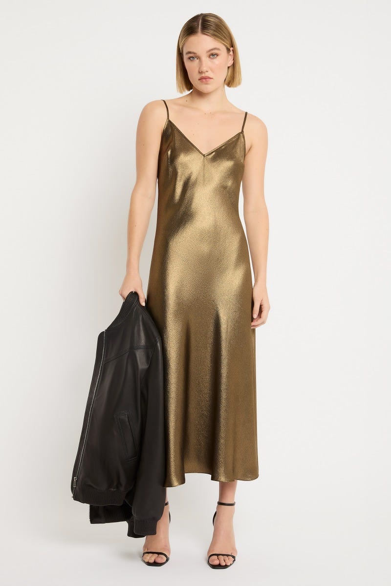 Gold slip cheap dress long