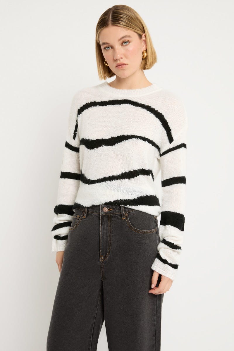 Black and white striped 2025 knit sweater
